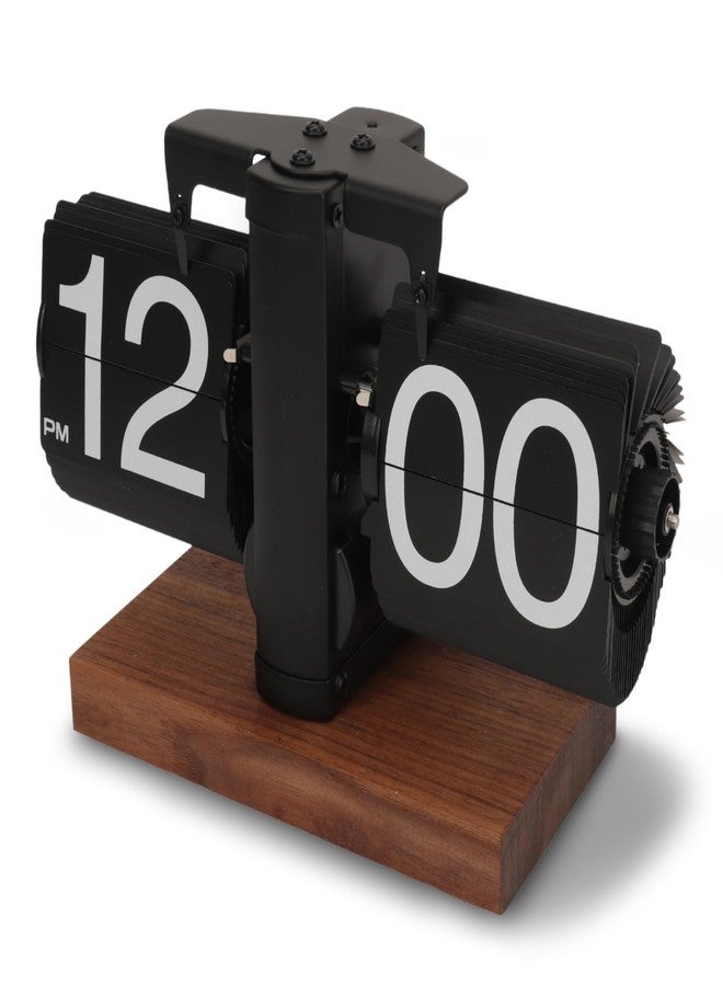 Frdhee Retro Flip Down Clock, Vintage Flip Desk Clock Large Numbers Table Clock with Wood Base for Living Room, Study Room and Office Decor - Image 1